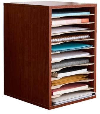 Safco Vertikaler Schreibtischsortierer, Holz-Papier-Organizer für Heimbüro und Klassenzimmer, 11 verstellbare Fächer in Briefgröße, Kirschrot