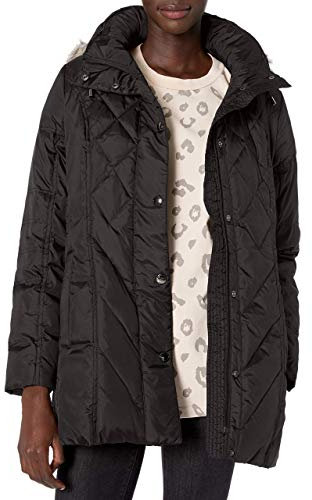 LONDON FOG Women's Diamond Quilted Down Coat, Black, X Large