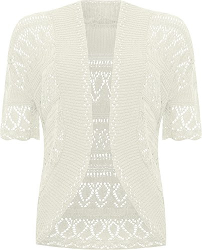 WearAll Plus Size Womens Crochet Knitted Short Sleeve Ladies Shrug Cardigan Top - Cream - 24-26