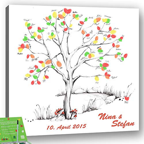 galleryy.net Hochzeitsbaum Fingerabdruck 50x50 mit NAMEN & DATUM - INKL Zubehör-Komplettset