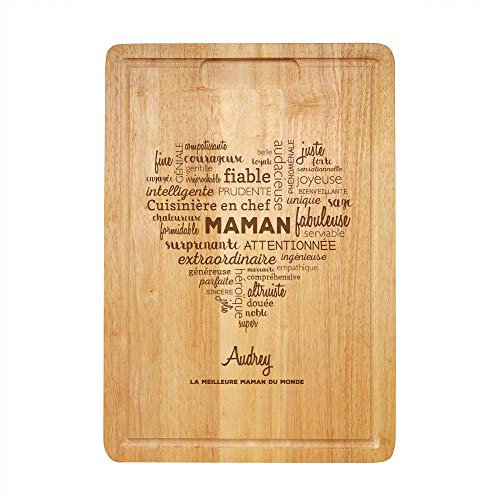 Casa Vivente Planche à découper en bois avec gravure, Cœur de mots pour maman, Personnalisée avec Nom, Planche à découper, planche à pain, Idée cadeau pour mamans, Fête des mères