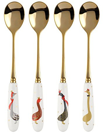 Sara Miller for Portmeirion, Tea Spoons Set of 4, White/Gold