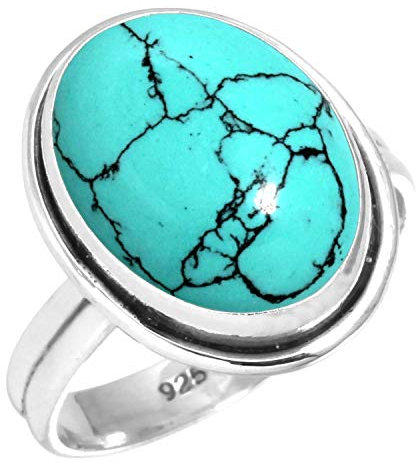 Jeweloporium Blauer Türkis-Silberring, Größe 54 (17,2), 925er Sterlingsilberring für Damen, klobiger ovaler Stein, Boho-Schmuck