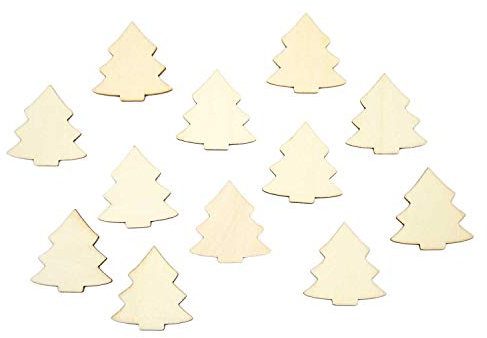 Oblique Unique® 12 Holz Tannen Bäume Weihnachtsbäume Groß - Holzdeko Tischdeko Weihnachtsdeko für Adventskalender Adventskranz Geschenk Deko Weihnachten - Farbe wählbar (Natur)
