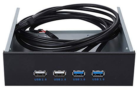 ASHATA 5.25 Front Panel, 4 USB Port Optical Drive Front Panel,Multifunction 5.25 Inch 19 Pin/9Pin to USB 3.0 USB 2.0 4 Port Metal Optical Drive Bay for XP, Vista, 7 32 & 64 bit