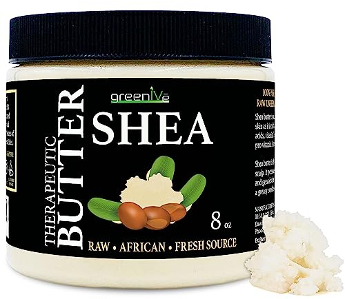 GreenIVe Shea Butter Raw 100% Pure Unrefined Ivory Shea Butter Grade A West African Karite Nut Butter for DIY Butters Lotions Creams Soaps Balms Lip Care Hair Body Moisturizer Massage Butter Jar 8oz