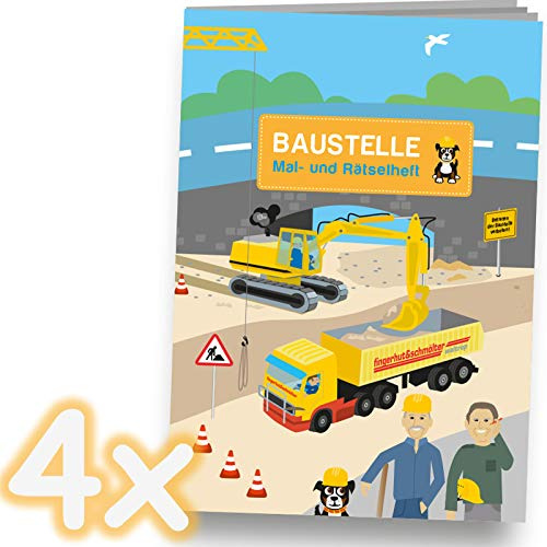 Neu: 4 Mal- und Rätselhefte * Baustelle * mit 12 Seiten in DIN A6 | perfekt als Mitgebsel oder Geschenk | Malbuch Bagger Bauarbeiter Radlader Malen Malblock Kinder