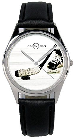 KIESENBERG Armbanduhr Eishockeyschläger Geschenk Artikel Idee Fan Damen Herren Unisex Analog Quartz Lederarmband Uhr 36mm Durchmesser B-1996