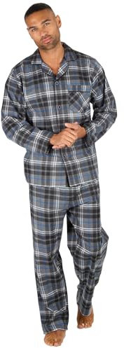INSIGNIA Mens Reactive Dye Flannel Pyjamas 100% Cotton (Grey Check, L)
