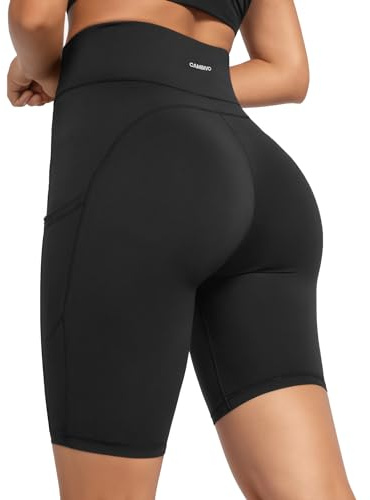 CAMBIVO Pantaloncini Sportivi Donna Vita Alta con Tasche Elasticizzati | Leggings Corti Opachi con 3 Tasche, Controllo Vita e Tessuto Elasticizzato per Yoga Fitness Running Pilates