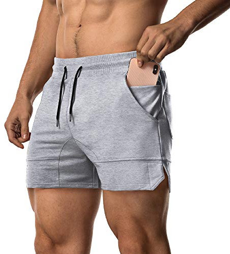 EVERWORTH Herren-Shorts, für Fitnessstudio, Workout, Bodybuilding, Laufen, Fitness, Jogging, kurze Hose mit Reißverschlusstasche, 3 Farben - Grau - US XS:(Taille:27.5/29.5)