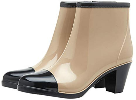 Holibanna 1 par de Botines de Agua para Mujer Botines de Invierno con Tacones Gruesos Botas Antideslizantes con Cremallera Bota Chelsea Botines Cortos de Lluvia Botines Impermeables