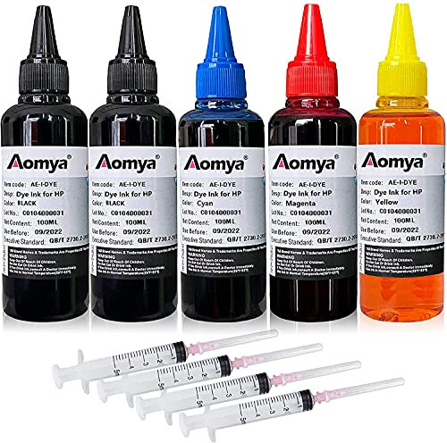 5 x 100ml Nachfüllset für HP 61 60 62 63 950 951 564 920 901 301 302 303 304 305 307 951 Tintenstrahldrucker-Patronen nachfüllbar CIS CISS System (2 Schwarz, 1 Cyan, 1 Magenta, 1 Gelb)