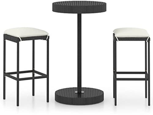 vidaXL Gartenbar Set 3-TLG. mit Kissen Theke Bar Tresen Gartentheke Bartisch Stehtisch Barhocker Barstuhl Gartenmöbel Gartenset Poly Rattan Schwarz