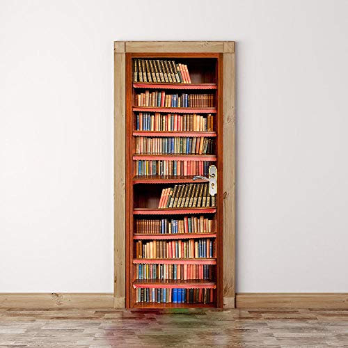 Door Stickers Wallpaper 3D Self-Adhesive Door Stickers Book Shelf