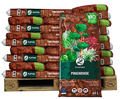Plantura Bio Pinienrinde Palette, 25-40 mm, 39 x 60 L, grob, naturbelassen & dekorativ, unterdrückt Unkrautwuchs