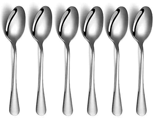 AEX Premium Collection Teaspoons, 18/0 Stainless Steel, Round Edge Plain Pattern Cutlery, Tea Spoons with Mirror Polished Finish– Pack of 6.[Silver]