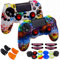 Lot de 2 coques antidérapantes en silicone pour manette de PS4, avec 10 poignées de joystick, 2 paires L2 R2, 4 barres lumineuses LED pour Playsation 4/Slim/Pro Dualshock 4