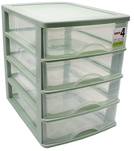 CABLEPELADO - Torre de Almacenamiento con 4 cajones 35 cm - cajonera - estante - mobiliario - escritorio - compartimento - ordenacion - color verde claro