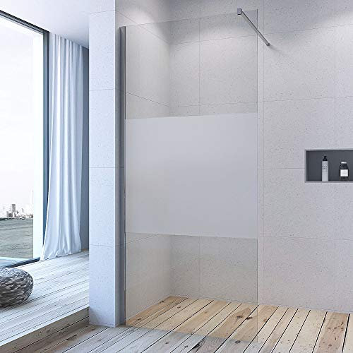 AQUABATOS® ebenerdige Duschabtrennung 80x200cm Duschwand Walk-In Glaswand begehbare Dusche aus 10mm Milchglas Teilsatiniert Glas Nanobeschichtung mit 90° Stabilisator