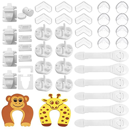 Yumzeco Baby Sicherheit Set Mit 4 Magnetisches Schrankschloss Mit Schlüssel,6 Kindersicherung Schubladen, 16 Kantenschutz, 8 Kindersicherung Steckdose, 2 Klemmschutz Für Türen Für Babysicherung