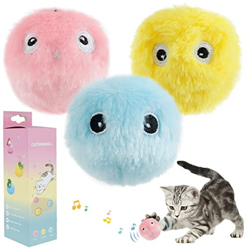 Relax love Jouet pour Chat interactif, avec Les cris des Oiseaux, Grenouilles et grillons, Balles pour Chats en Peluche chasser (3pcs)