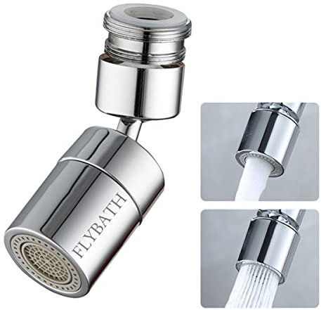 Flybath Kitchen Sink Faucet Aerator Bathroom Basin Sprayer Dual-Function 2-Flow Faucet Tap Attachment Extended Splash Proof 360° Swivel Water Bubbler Nozzle Filter, Brass Polished Chrome