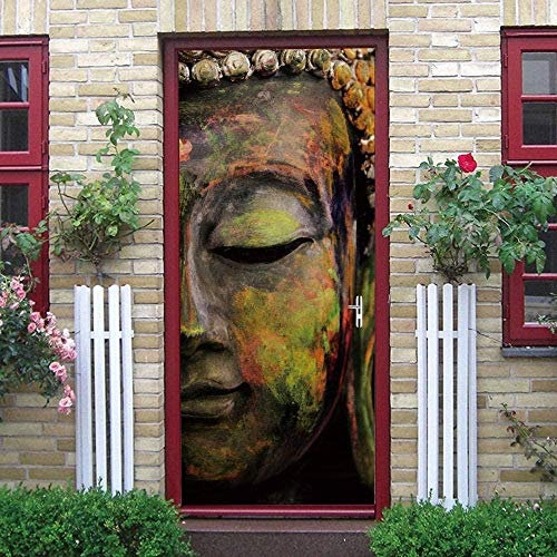 GSKBDQ Türaufkleber Selbstklebende Türtapete Türposter Buddha-Statue Majestätisches Gekritzel 3D 95X215Cm Fototapete Türfolie Poster Art Tapete Wasserdicht Abnehmbare Wandaufkleber Schlafzimmer Haus