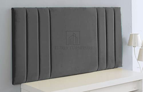 Elixir RIO 3 Divan Bed Headboard | Plush Velvet Fabric Headboards for 4ft Small Double Bed Frame | Elegant design wooden material headboards for beds (Grey, 4ft Small Double Height- 20inch)