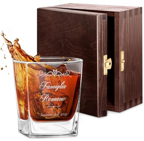 Maverton bicchiere da Whisky in vetro - incisione personalizzata - 250 ml - ideale per bourbon drink e per acqua - pensiero anniversario per coppia - bicchiere personalizzato - la famiglia