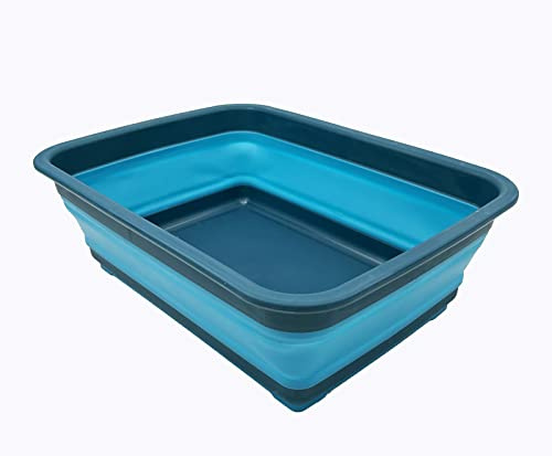SAMMART - 8L Collapsible Tub - Foldable Dish Tub - Portable Washing Basin - Space Saving Plastic Washtub (Universal Blue/Sea Grey Blue, 1)
