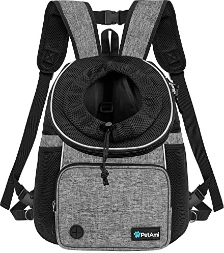 PetAmi Dog Front Carrier Backpack, Adjustable Pet Cat Chest Ventilated Dog Carrier for Hiking Camping Travel, Small Medium Puppy Large Cat Carrying Bag, Max 10 lbs, Gray