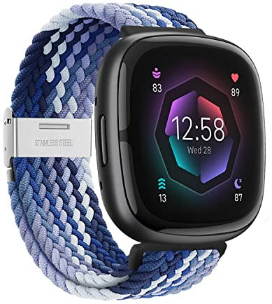 XMUXI Geflochtene Nylonbänder Kompatibel mit Fitbit Versa 3/Fitbit Sense 1 Armband (NICHT für Fitbit Versa 4/Sense 2) mit verstellbarem Metallverschluss Atmungsaktive Strechy Sport Armband (#5)