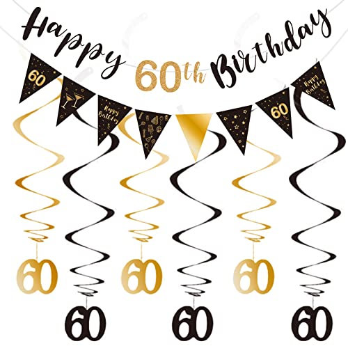 Dekorationsset zum 50. Geburtstag, Banner zum 50. Geburtstag, Wimpelkette, Luftschlangen, Dreiecksfahnenbanner für Geburtstagsparty-Dekorationen, Schwarz und Gold, 50