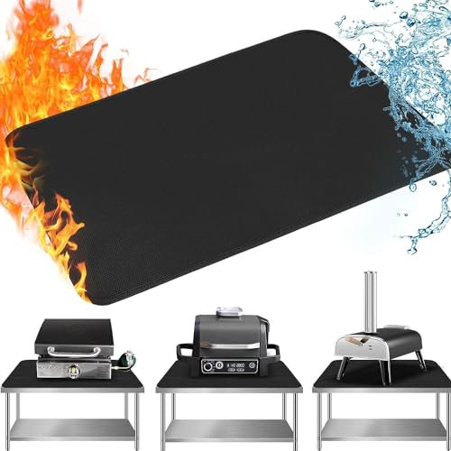 Hitzebeständige Matte für Outdoor-Grilltisch, hitzebeständig, feuerfest, Grillmatte unter der Außen-Tischplatte, zum Schutz des Vorbereitungstisches, 61x78.7 cm, Schwarz (1 mm)
