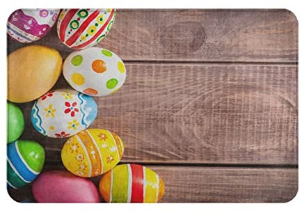 Happy Easter Bunte Eier Holz Badteppiche für Duschwanne, rutschfest, Badezimmerzubehör, Bodenmatte, Innenfußmatte, Raumdekoration, Eingangsteppich, 50,8 x 81,3 cm