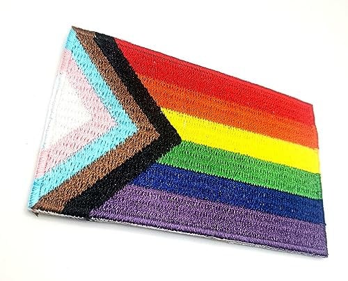 Progress Rainbow Gay Pride LGBT Iron On Embroidery Patch Flag Embroidered Fabric Sew On Transfer for Clothes 8cm x 5cm Rectangle Pack of 1