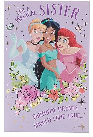 UK Greetings Disney Geburtstagskarte für Schwester – Magisches Prinzessinnen-Design