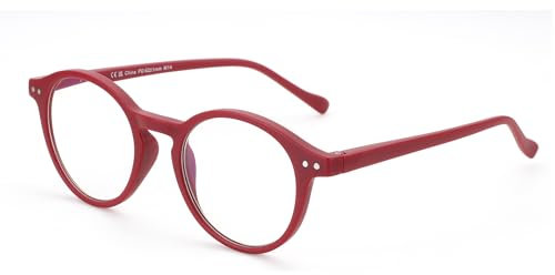 ZENOTTIC Occhiali da Lettura Presbiopia Anti Luce Blu con Lenti Antiriflesso Uomo e Donna Leggero Telaio Rotondo Vintage Rosso 2.0x