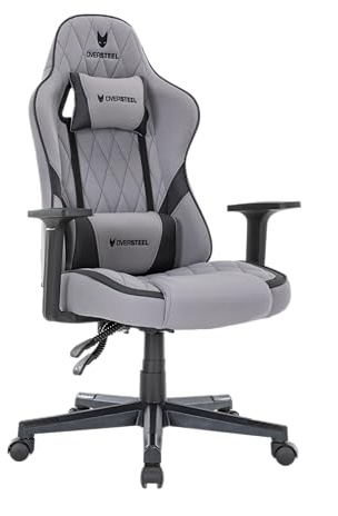 Oversteel - SAPHIRE Sedia da gaming professionale in tessuto impermeabile, regolabile in altezza, schienale reclinabile a 135°, pistone a gas di classe 3, fino a 120Kg, colore grigio chiaro/nero