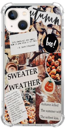 Wizeyake Aesthetic Herbst Kürbis Collage Handyhülle Kompatibel mit iPhone 14 Herbst Wetter Collage Trendy Cool Girl Boy Hülle für iPhone 14 Silikon Stoßfest TPU Bumper Case