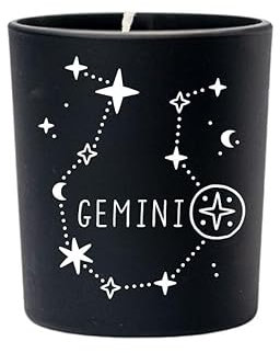 Original Soy Wax Zodiac Duftkerze Tierkreiszeichen: Zwillinge - aus 100% veganem Sojawachs - Aromatherapie Schwarze Kerzen - Sternzeichen Duftkerzen im Glas - Duft: Sandelholz