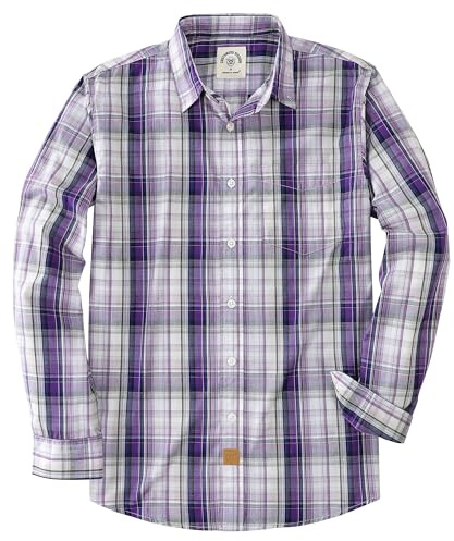 Dubinik® Chemise Homme Casual Poche Leger Doux Regular Bouton Classiques Carreaux Manches Longues Joli Violet 052 4XL
