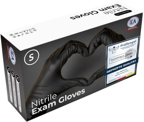 IEA Medical Nitrilhandschuhe S Schwarz 100 Stück, Einweghandschuhe, Reißfest, Untersuchungshandschuhe, Latexfreie Handschuhe, Einmalhandschuhe