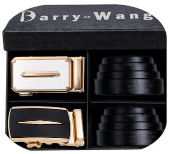 Barry.Wang Gürtel Herren 2 Stück Ledergürtel Ratsche Automatikschließe für Anzug Gürtel-3,5cm Breite Business mit Geschenkbox Schwarz