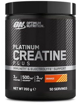 Optimum Nutrition Platinum Créatine Plus en Poudre, Goût Orange, 350g, 50 Doses