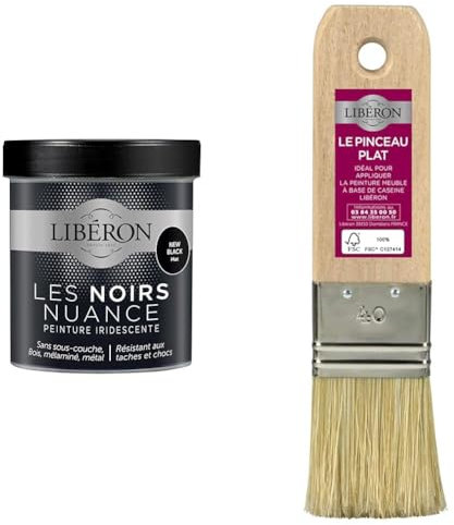 Libéron Peinture décorative Les noirs nuance, New black mat, 500 ML Pinceau Plat 40mm
