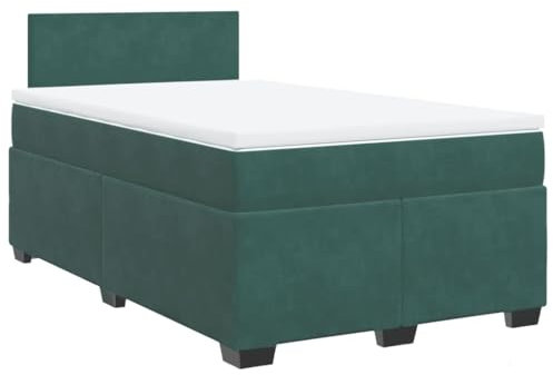 vidaXL Boxspringbett, Polsterbett Bett mit LED Matratze Kopfteil, Bettgestell mit Lattenrost, Doppelbett für Schlafzimmer, Dunkelgrün 120x200cm Samt