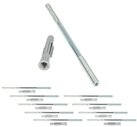 tecuro Stockschraube, Schraube zum Befestigen von Rohrschellen/Kabelkanälen/Regalen uvm., Metrischer Bolzen und Holzschraube M 8 x 200 mm zur Wandmontage, inkl. Dübel - VPE 10 Stück