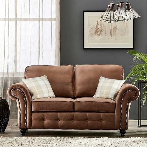 Cedar Lounge Faux Leather Sofa Collection, Brass Stud Accents, 2 Colours (Brown, 2 Seater)